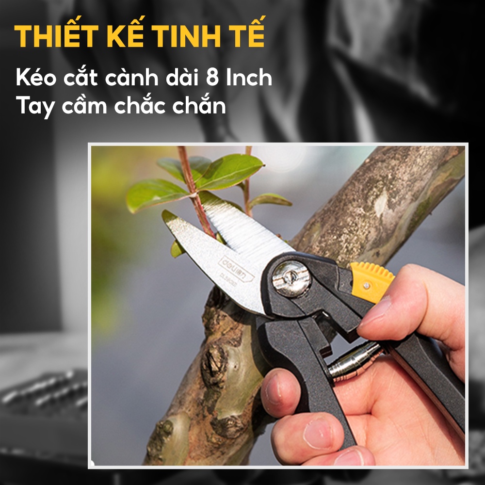 Kéo Cắt Cành Cây Tỉa Cây Cảnh Lưỡi Thép 8 Inch Deli DL580101 Nhập Khẩu Chính Hãng - Bảo Hành 12 Tháng