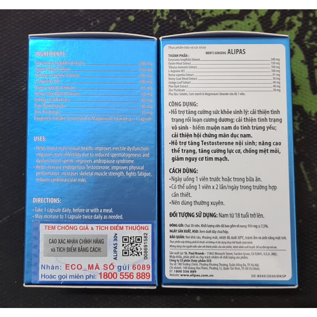 Men's Gingseng Alipas Mới (Lọ 30 viên) - Viên uống sinh lý dành cho nam giới nhập khẩu Mỹ