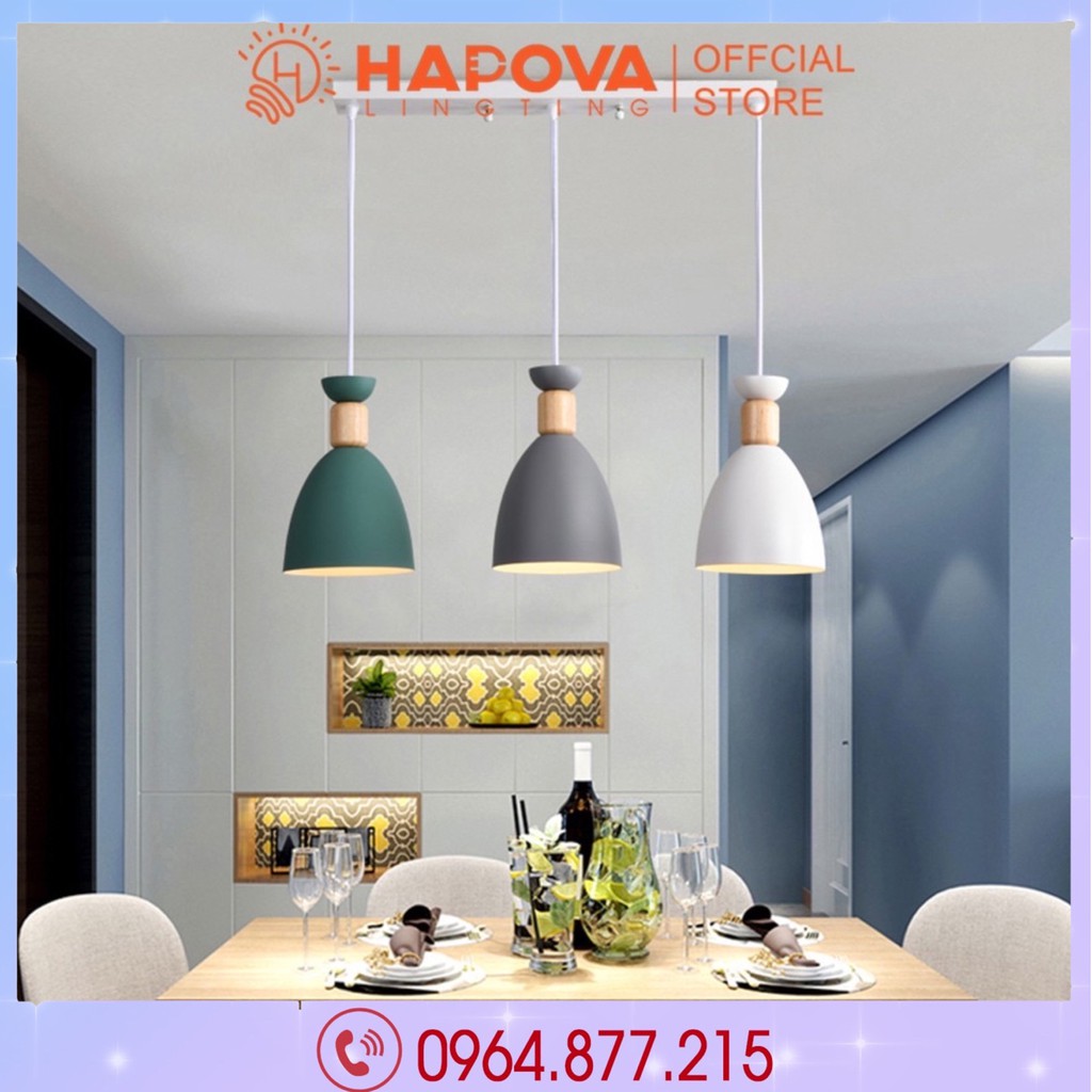 Bộ 3 Đèn thả trần HAPOVA HAROL 4567 chao 3 màu + Tặng kèm bóng AS Vàng