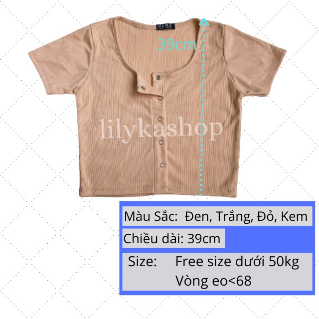 Áo croptop nữ cổ tròn có nút tay ngắn chất thun gân ôm body Lilykashop AC04