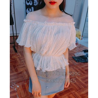 Áo trễ vai voan chấm bi xòe