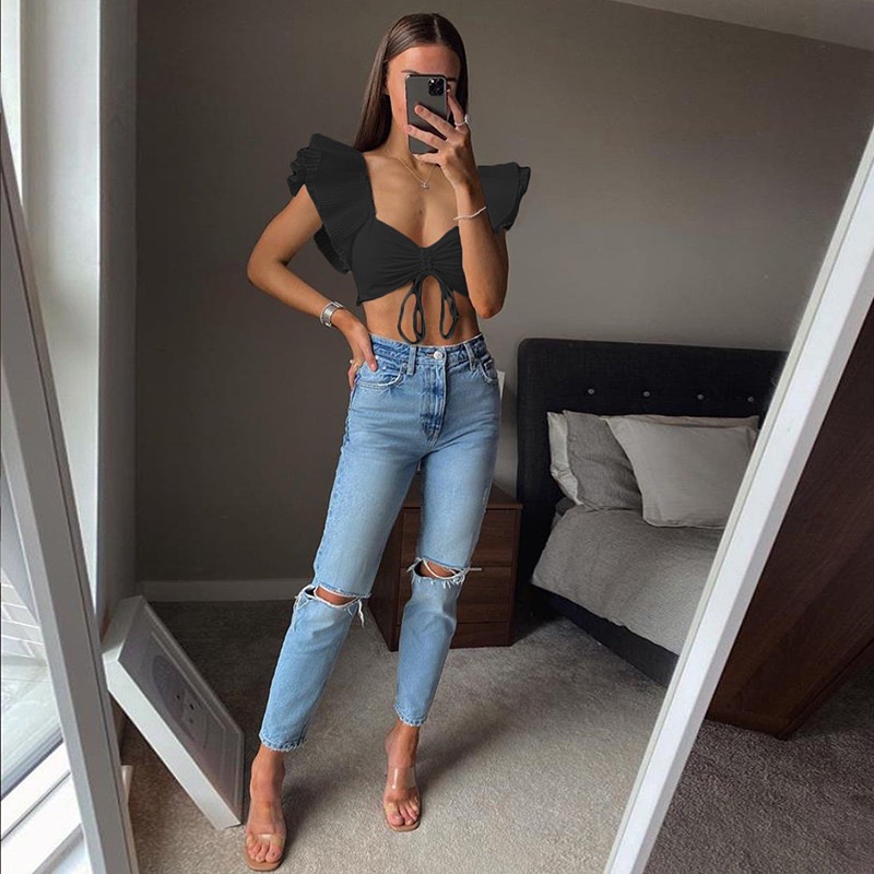 Áo lửng tay ngắn rút dây thời trang dành cho nữ