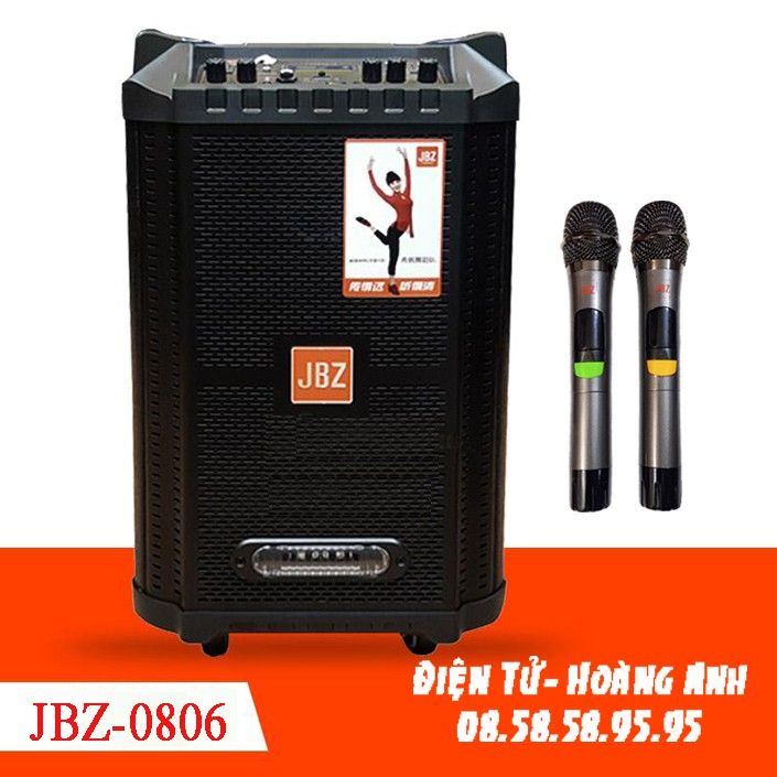 Loa kéo karaoke JBZ-NE-0806 / 1006 / 1206 (Loa 0806 Bass 20cm công suất 120w max 300w) tặng 2 Micro UHF- Kim loại