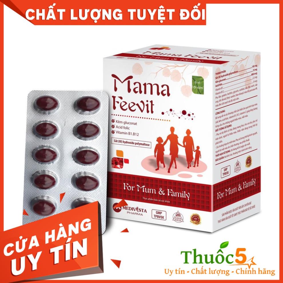 Mama Feevit  Viên uống bổ sung sắt hữu cơ cho mẹ bầu hộp 60 viên