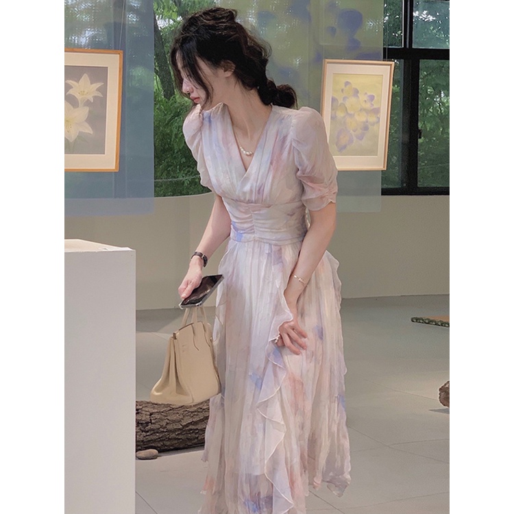 Đầm Midi Chiffon Dáng Chữ A In Họa Tiết Xinh Xắn Thời Trang Mùa Hè Cho Nữ