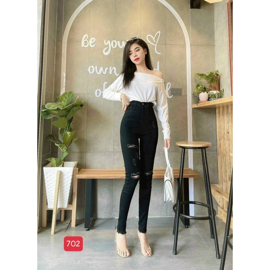 Quần Jean Nữ Lưng Cao ❤️FREESHIP❤️ Quần Bò Nữ Phối Rách Ôm Dáng Xinh Xắn Thời Trang Chuẩn Hàng Shop A-T Fashion - QJNU11