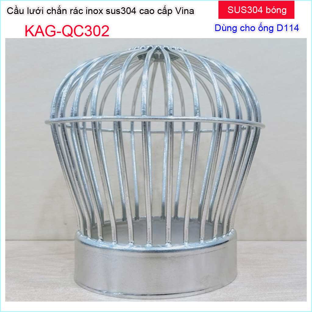 Cầu chắn rác sân thượng KAG-QC302 (ống D114), Cầu chặn rác Inox 304 đế thấp thả ống D114 lưới lọc rác thoát nước mư