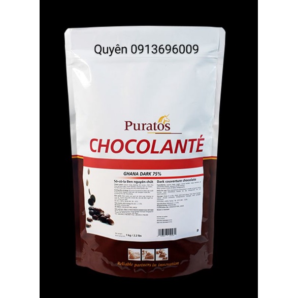 1kg Sô cô la Socola chocolate ĐEN 75% BẢY LĂM Puratos