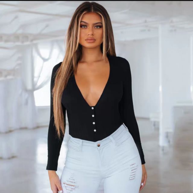 [ẢNH THẬT] Bodysuit len tăm dày dặn cực đanh cổ tim khoét sâu sexy quyến rũ 4 màu vàng đỏ đen trắng dành cho nữ | BigBuy360 - bigbuy360.vn