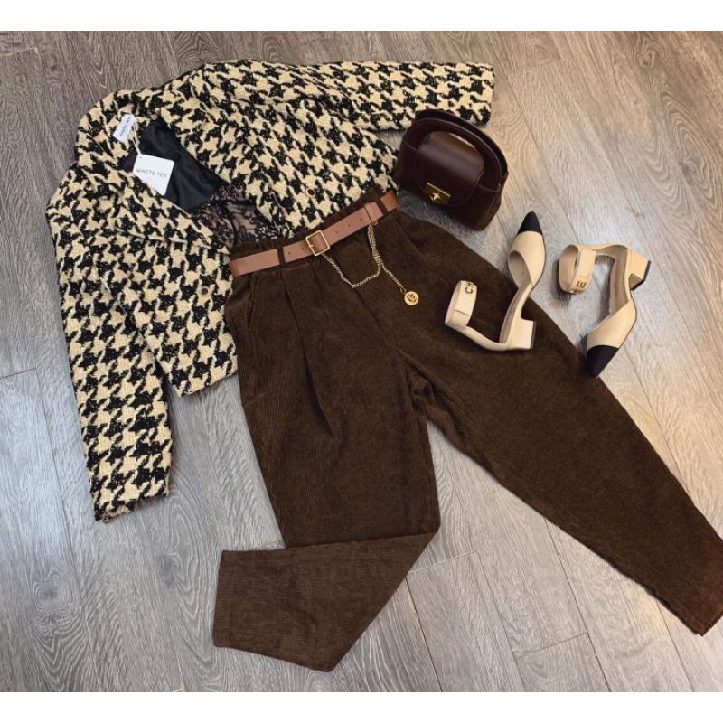 Quần baggy nhung kèm đai xích hàng QCL1