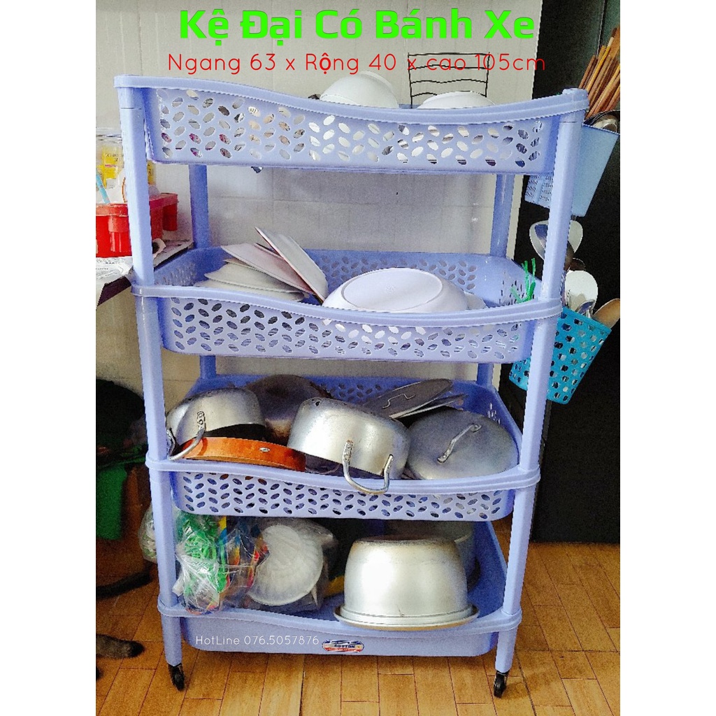 Kệ chén nhựa duy tân 4 Tầng ĐẠI - Có Bánh Xe