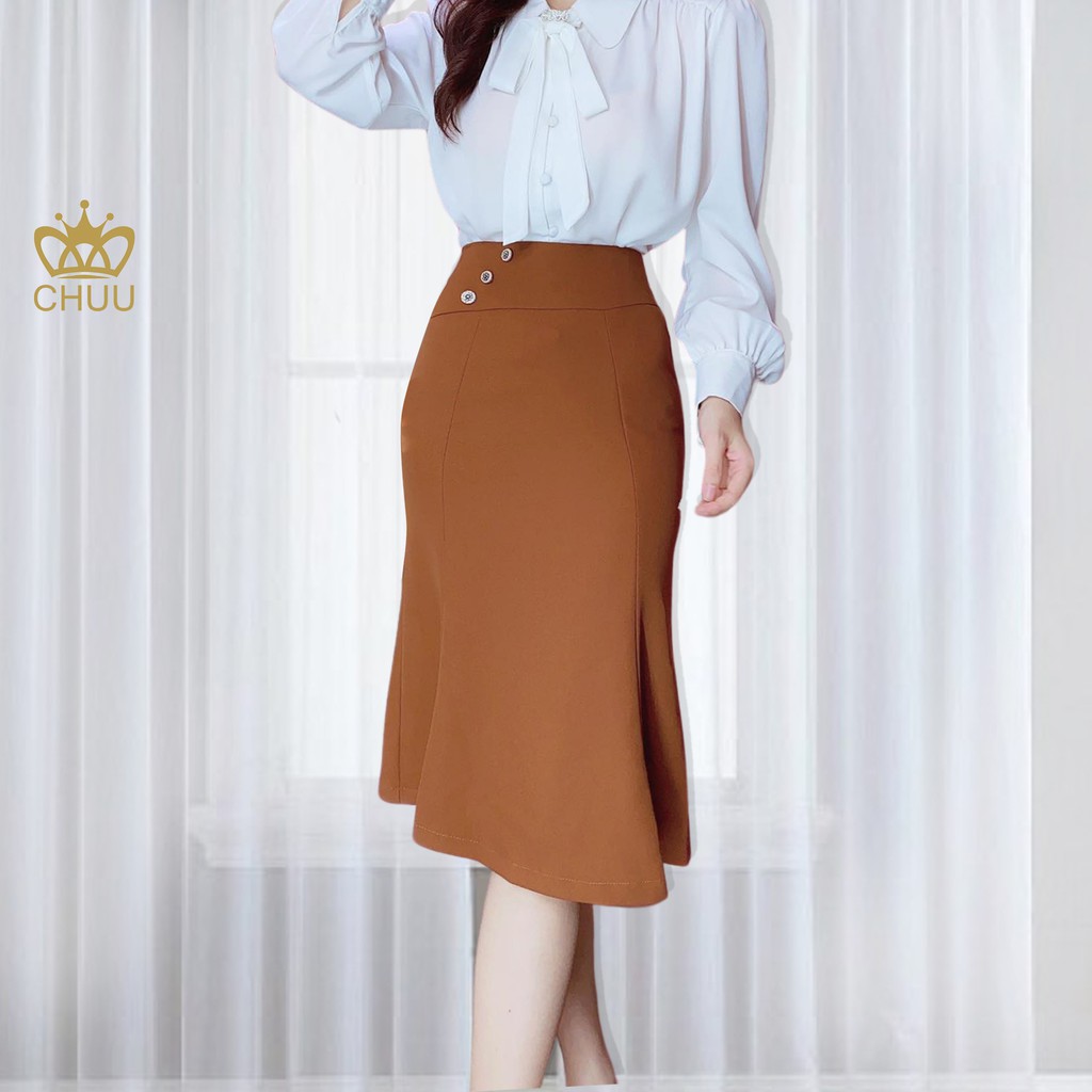 Chân váy công sở nữ kiểu chân váy đuôi cá xòe đính 3 nút sang trọng CHUU CV6109 | BigBuy360 - bigbuy360.vn