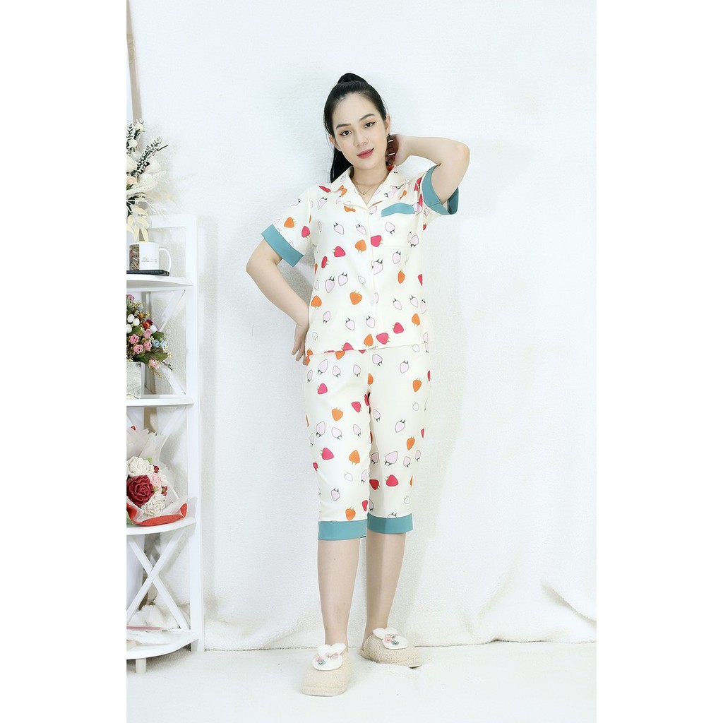 [HÌNH THẬT 100%] Bộ đồ Pijama nữ lửng họa tiết  HỌA TIẾT QUẢ DÂU - vải siêu lụa cao cấp - Cực Kì Sang Chảnh | BigBuy360 - bigbuy360.vn