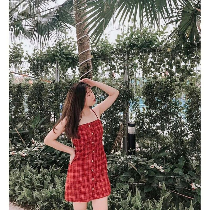 ĐẦM CARO NƠ LƯNG KÈM MÚT 2 LỚP | BigBuy360 - bigbuy360.vn