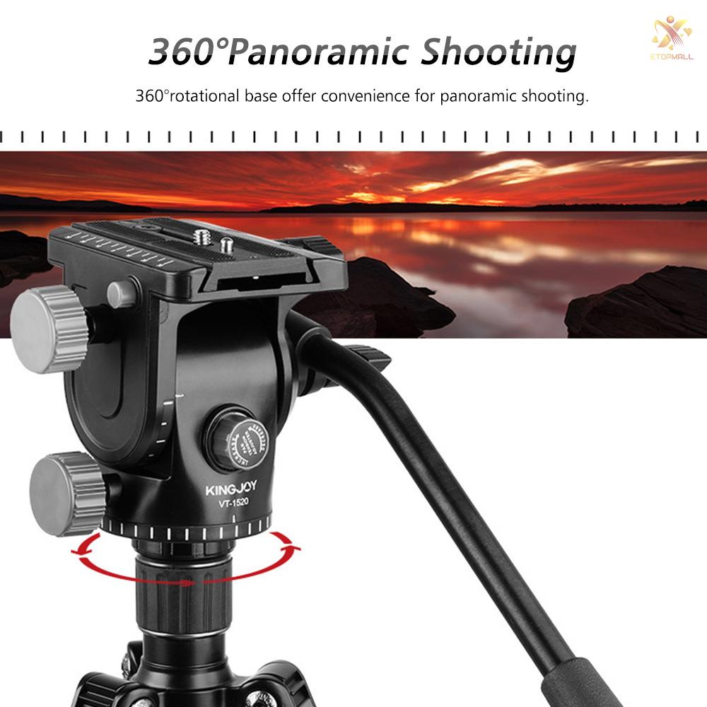 ET KINGJOY Camera Fluid Drag Head Hydraulic Head Tripod Head Damping Ball head Ballhead 360° Panoramic Shooting 1/4 &amp; 3/8 Inch Screw Mounts with   Quick Release Plate Hand Grip for DSLR Tripod for    Max. Load Capacity 3kg/6.6Lbs
