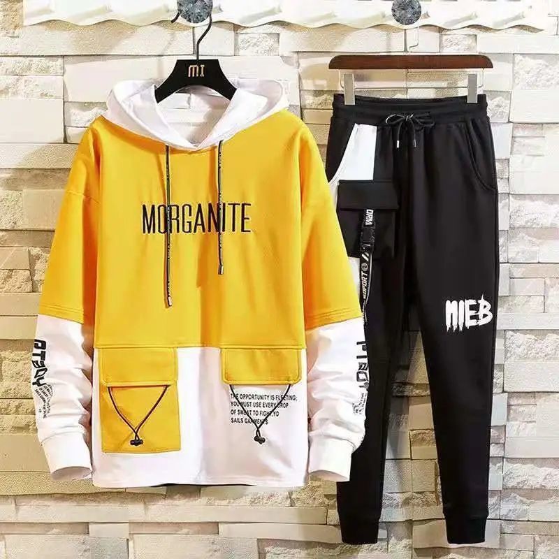 Bộ đồ thể thao áo hoodie tay dài + quần dài dáng rộng thời trang dành cho nam