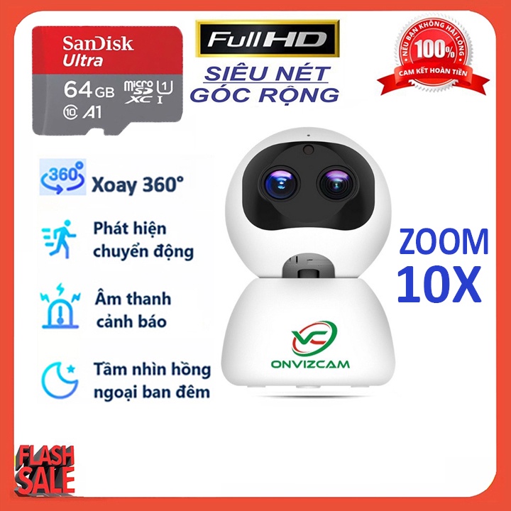 Camera ONVIZCAM RB20 Wifi Xoay 360 Độ Khả Năng Zoom 10x Full HD 2.0Mpx Đàm Thoại 2 Chiều, Báo Động Chống Trộm Kèm Thẻ