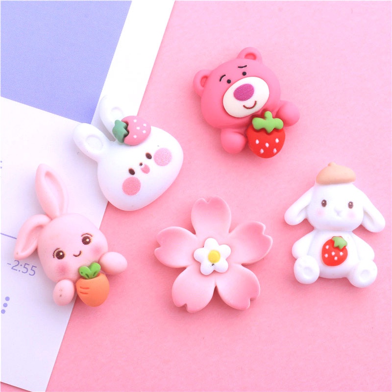 Bộ 10 Phụ Kiện Kẹp Tóc/Dây Đeo Điện Thoại Bằng Resin Hình Gấu/Hoa Anh Đào/Chú Chó Dễ Thương DIY