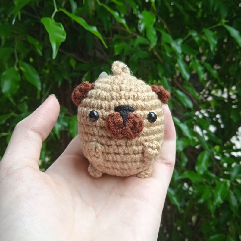 Crochet🎉. Móc khoá hình chú chó nâu "potato pug" 🐶🌾