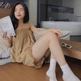 Set ngủ đũi xốp bánh bèo nữ - Bộ ngủ 2 dây cộc nhún gấu bèo tiểu thư