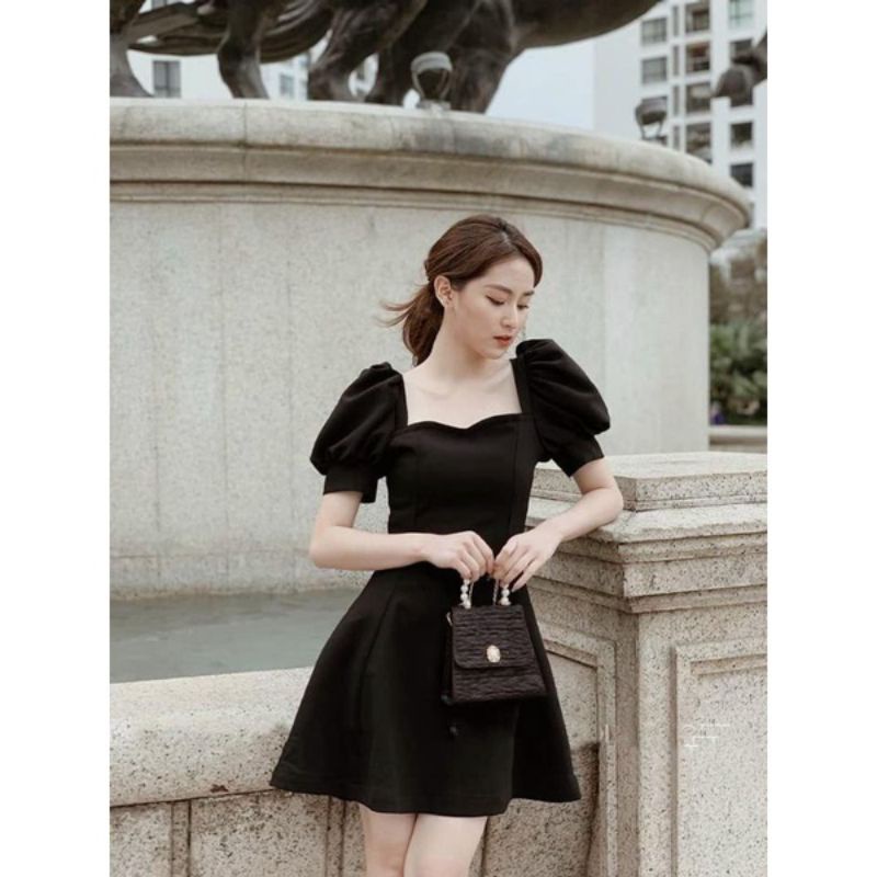 Đầm váy nữ suông đen tay phồng Joky Dress