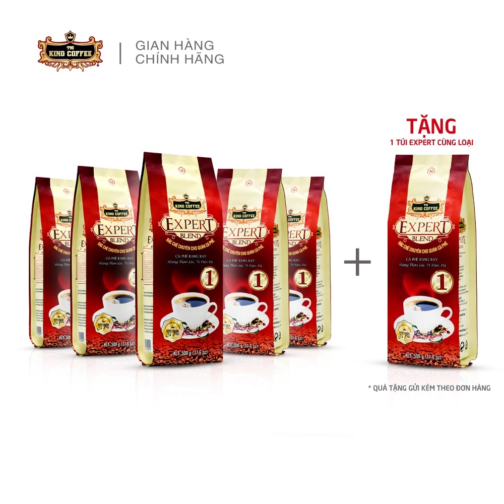 Combo 5 Cà Phê Rang Xay Expert Blend 1 KING COFFEE-Túi 500g+ tặng1 túi Expert cùng loại