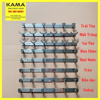 Giá móc treo quần áo gắn tường KAMA PT09 - inox 304 loại 6 móc, đầy đủ phụ kiện lắp đặt.