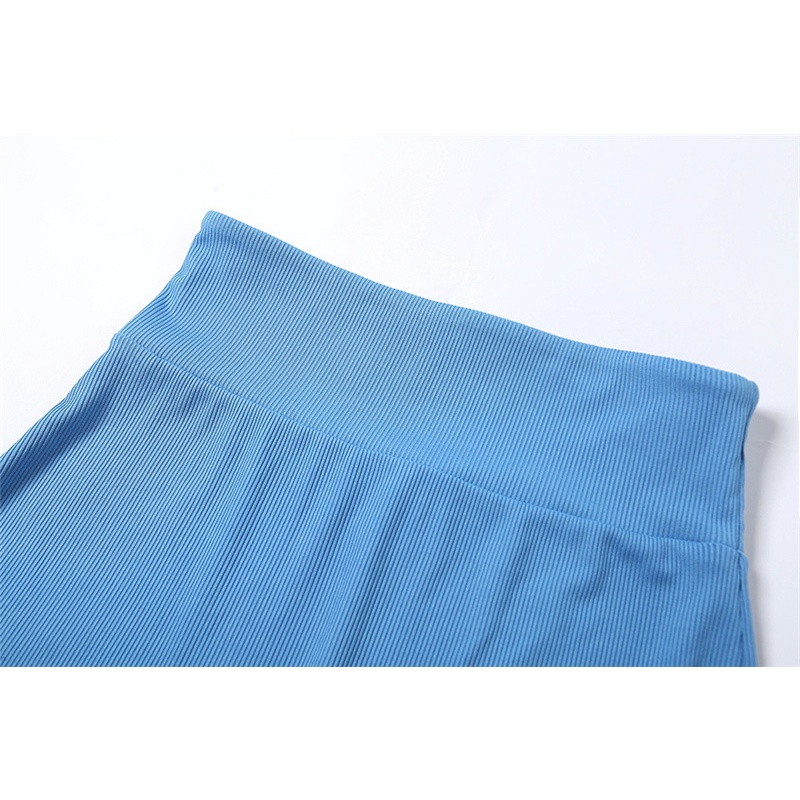 Set Áo Thun Tay Ngắn Cổ Chữ U + Quần Sọt Lưng Cao Màu Trơn Cho Nữ