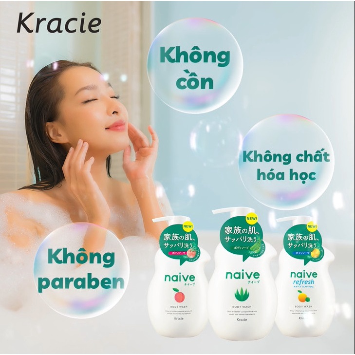 Sữa tắm Naïve chiết xuất lá đào cho làn da tươi mới và mịn màng 530ml chính hãng [Kracie]