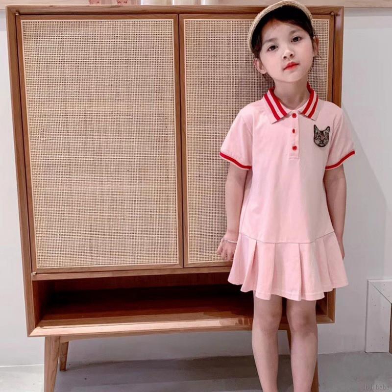 Đầm thun xếp li cổ bẻ thời trang cho bé gái 2-8 tuổi