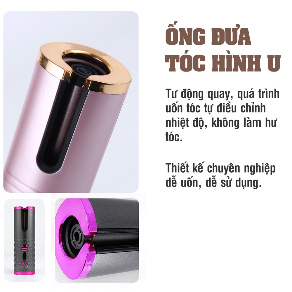 Máy Uốn Tóc Tự Động June Nice cắm Sạc USB, Màn hình LCD Thông Minh lượng pin lên đến 5000mAh