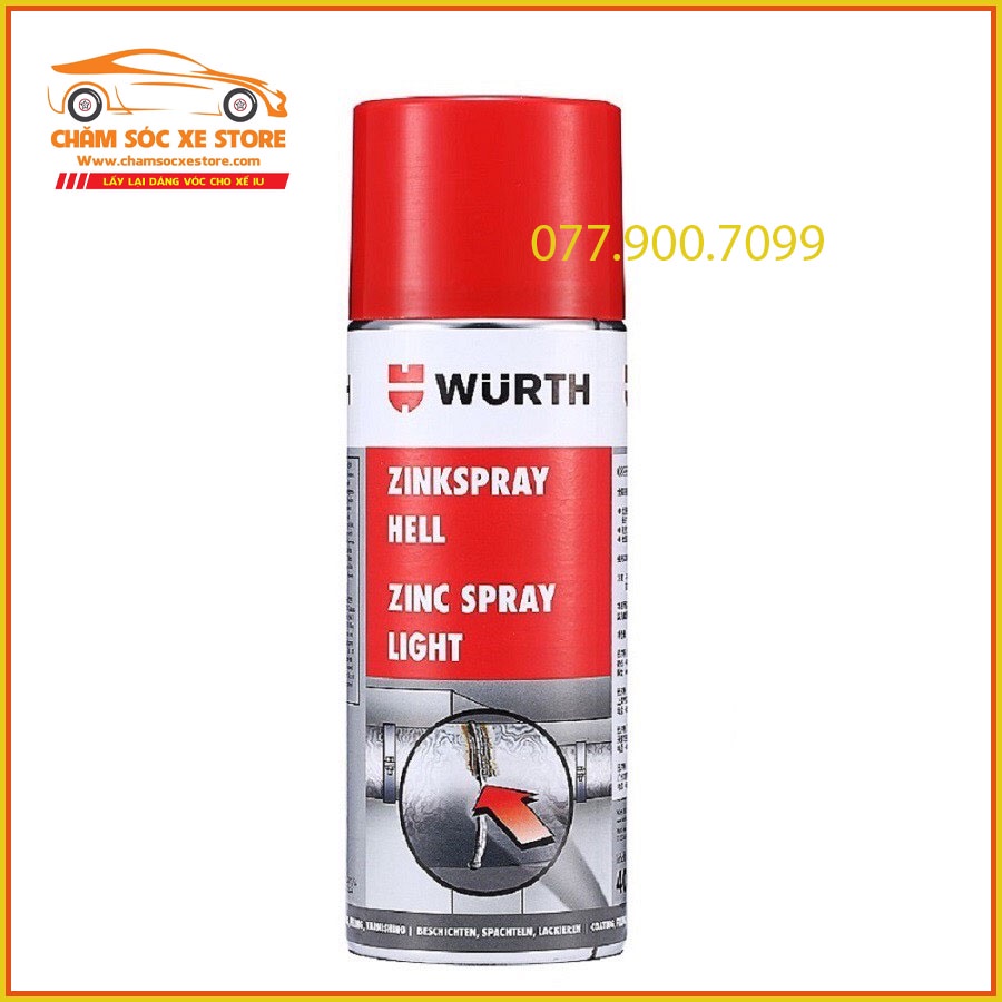 Sơn Mạ Kẽm Chống Rỉ Chịu Nhiệt Wurth 400ML Zincspray Hell chamsocxestore