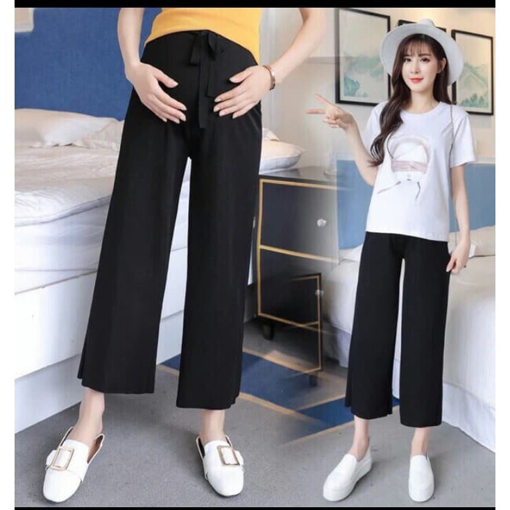 Quần bầu ống rộng truyền thống vải dệt kim mùa hè có đáp bụng