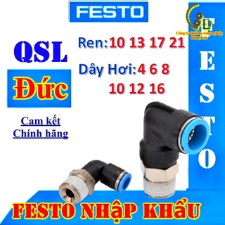 Khớp nối nhanh chữ L ren ngoài ống khí, đầu cút nối góc dây hơi máy nén khí phi 4, 6, 8, 10, 12 ren 10, 13, 17, 21 QSL