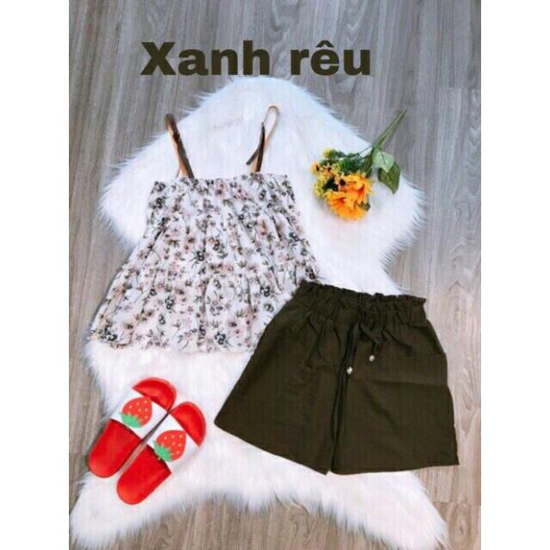 Quần short nữ siêu mát cạp chun chất đũi nhẹ mát thời trang Banamo Fashion quần sooc đũi nơ 623