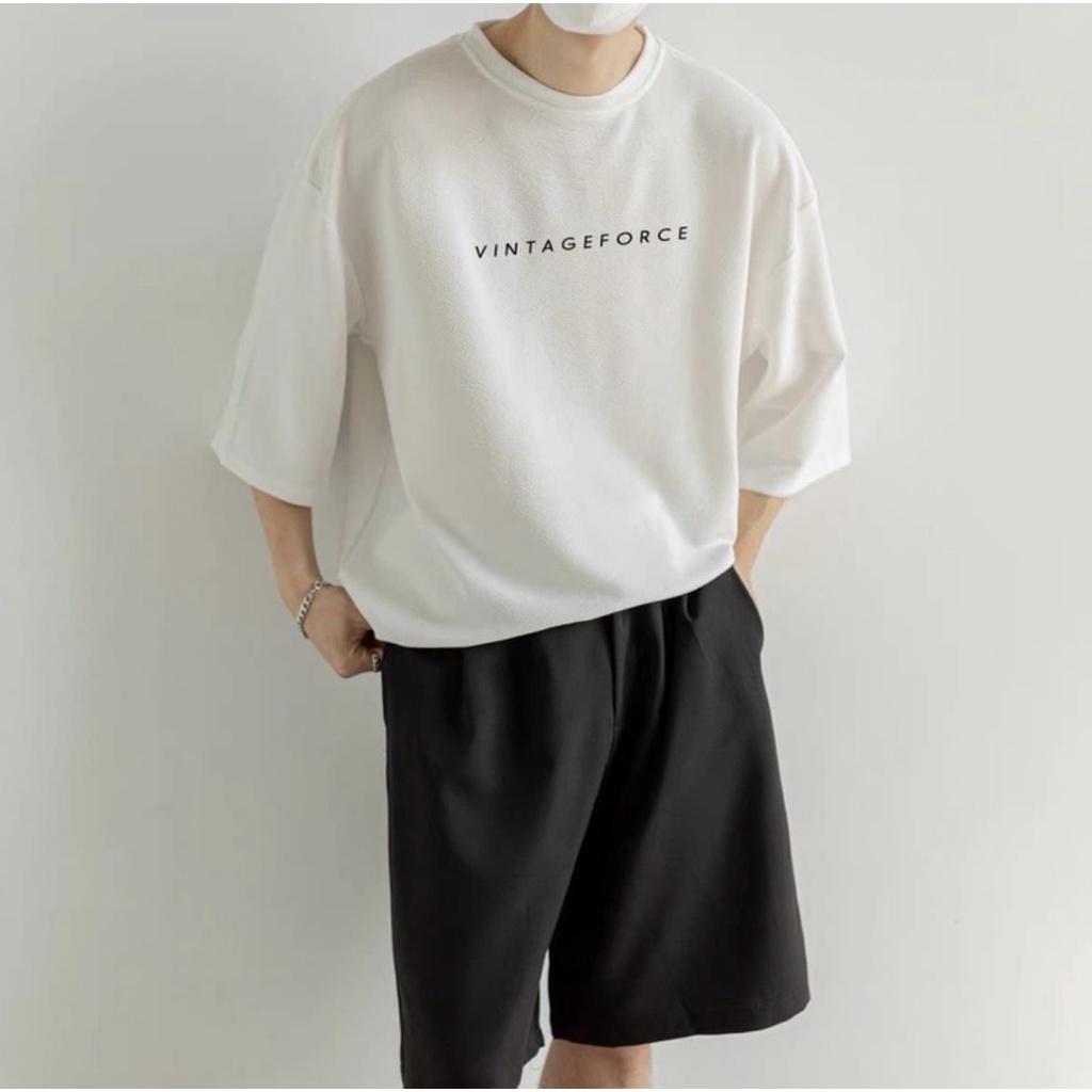 áo phông 3158 in chữ vintageforce chất liệu cotton