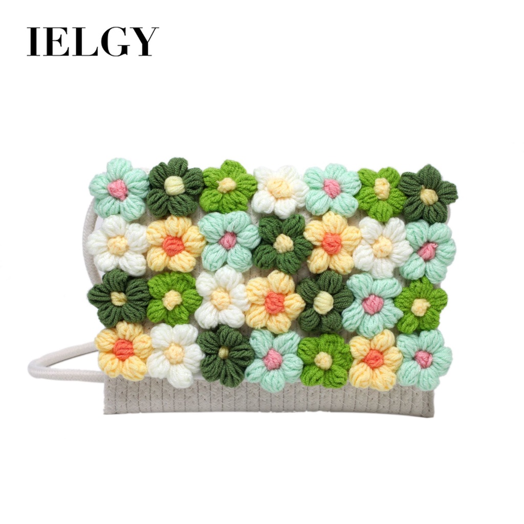 Túi đeo vai IELGY đan len hình hoa dễ thương thời trang cho nữ