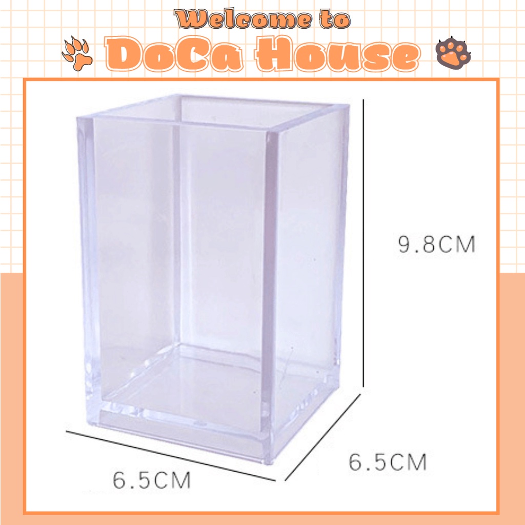 Ống đựng bút DOCA trong suốt, lọ cắm bút acrylic trong suốt, ống đựng cọ trang điểm nhỏ xinh hình vuông