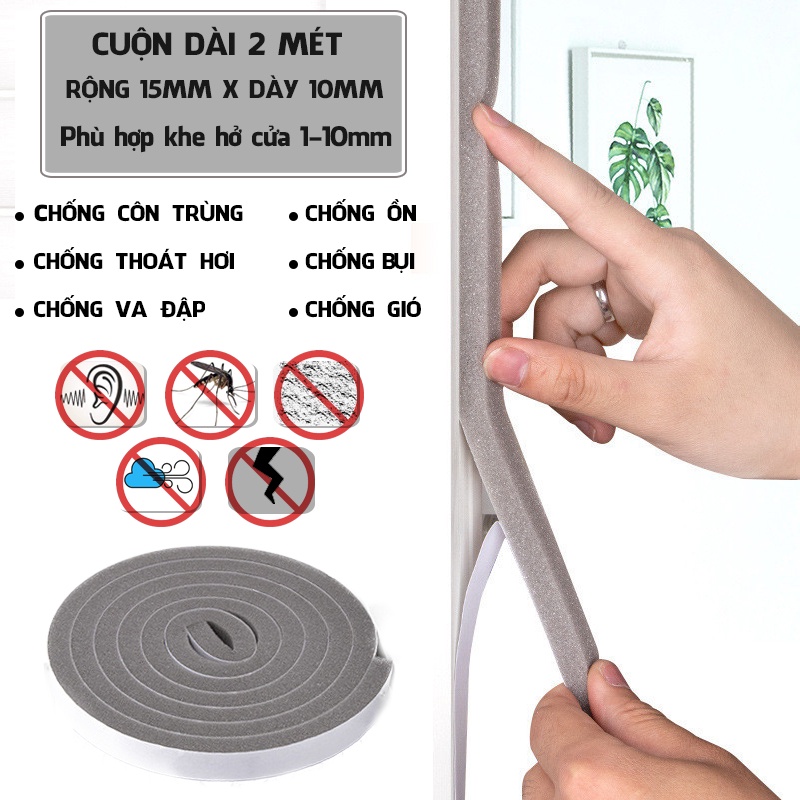 Cuộn ron gioăng mút xốp dán khe khung cửa cách âm giảm chấn chống bụi dài 2 mét