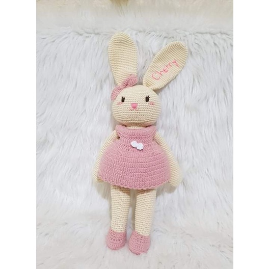 Thỏ Mia 48cm - Gấu bông len cotton cho bé sơ sinh có thêu tên miễn phí và Tiệt trùng sản phẩm.