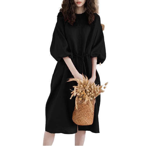 ZANZEA Đầm Nữ Tay Lỡ Cổ Tròn Eo Thắt Thời Trang Hàn