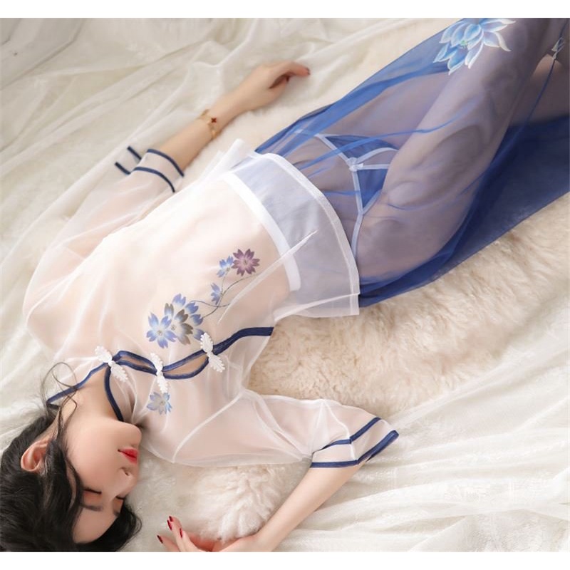 Váy ngủ cosplay sườn xám sinh viên trung hoa xanh 341