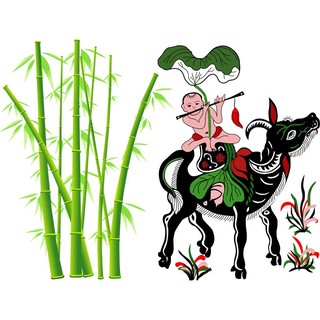 Tranh dân gian việt nam Cậu bé chăn trâu thổi sáo - đính đá toàn bộ