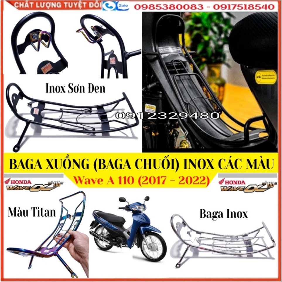 BaGa Xuồng  Inox 304, Sơn Đen, Xi Màu TiTan Mẫu Spark Kèm Móc Treo Đồ Lắp Cho Dòng Wave A 110