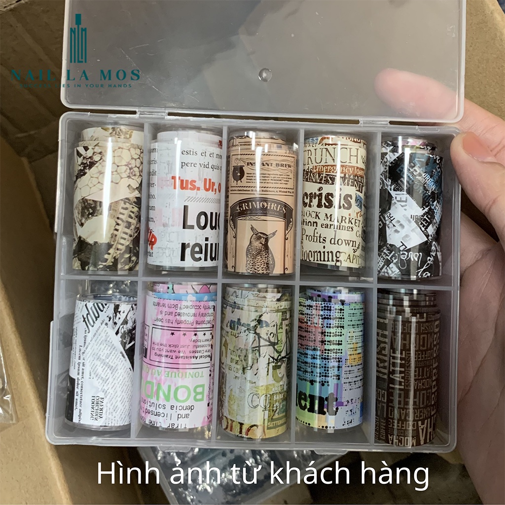 Set 10 mẫu foil tạp chí, giấy báo tráng trí móng tay nghệ thuật 4*50cm