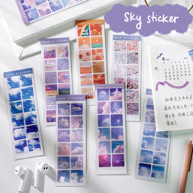 Tấm hình dán sky sticker lấp lánh - hình dán bầu trời, phong cảnh trang trí  sổ | Shopee Việt Nam