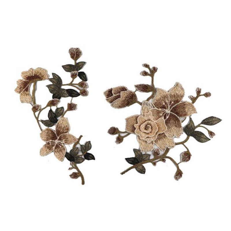 Cặp miếng vá quần áo trang trí đầm cưới DIY vải ren thiết kế hoa màu hồng/ nâu thời trang