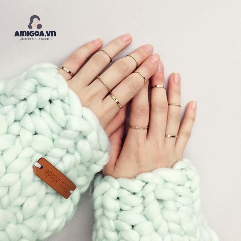 ✨✨Bộ 10 Nhẫn Kim Loại Phong Cách Punk Đơn Giản