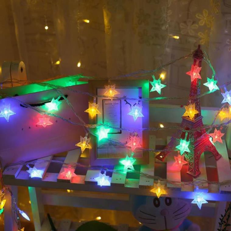 Đèn Led dây Ngôi Sao nhiều màu nhỏ trang trí Noel Nhà Cửa Sân Vườn Hình 7 Sắc Cầu Vòng 4m
