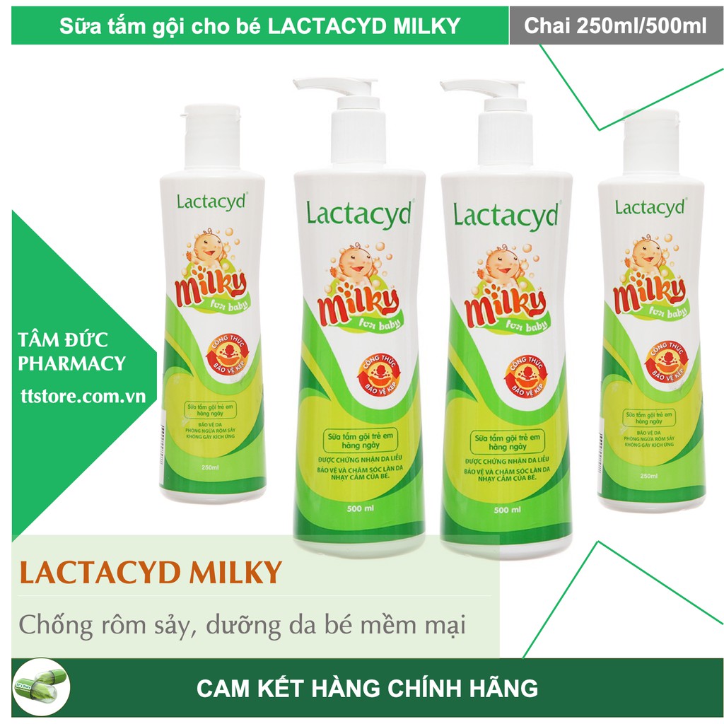 LACTACYD MILKY [Chai 250ml/500ml] - Sữa tắm gội trẻ em Lactacyd em bé - giảm rôm sảy, hăm kẻ, giúp da bé mịn màng
